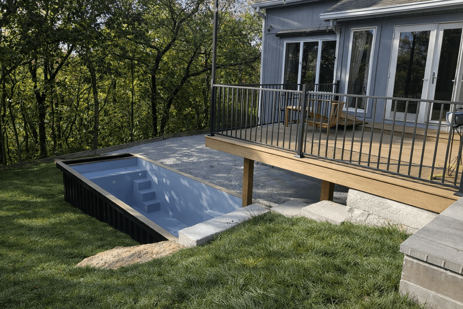 Shipping container pool installed for a Broken Arrow, OK customer